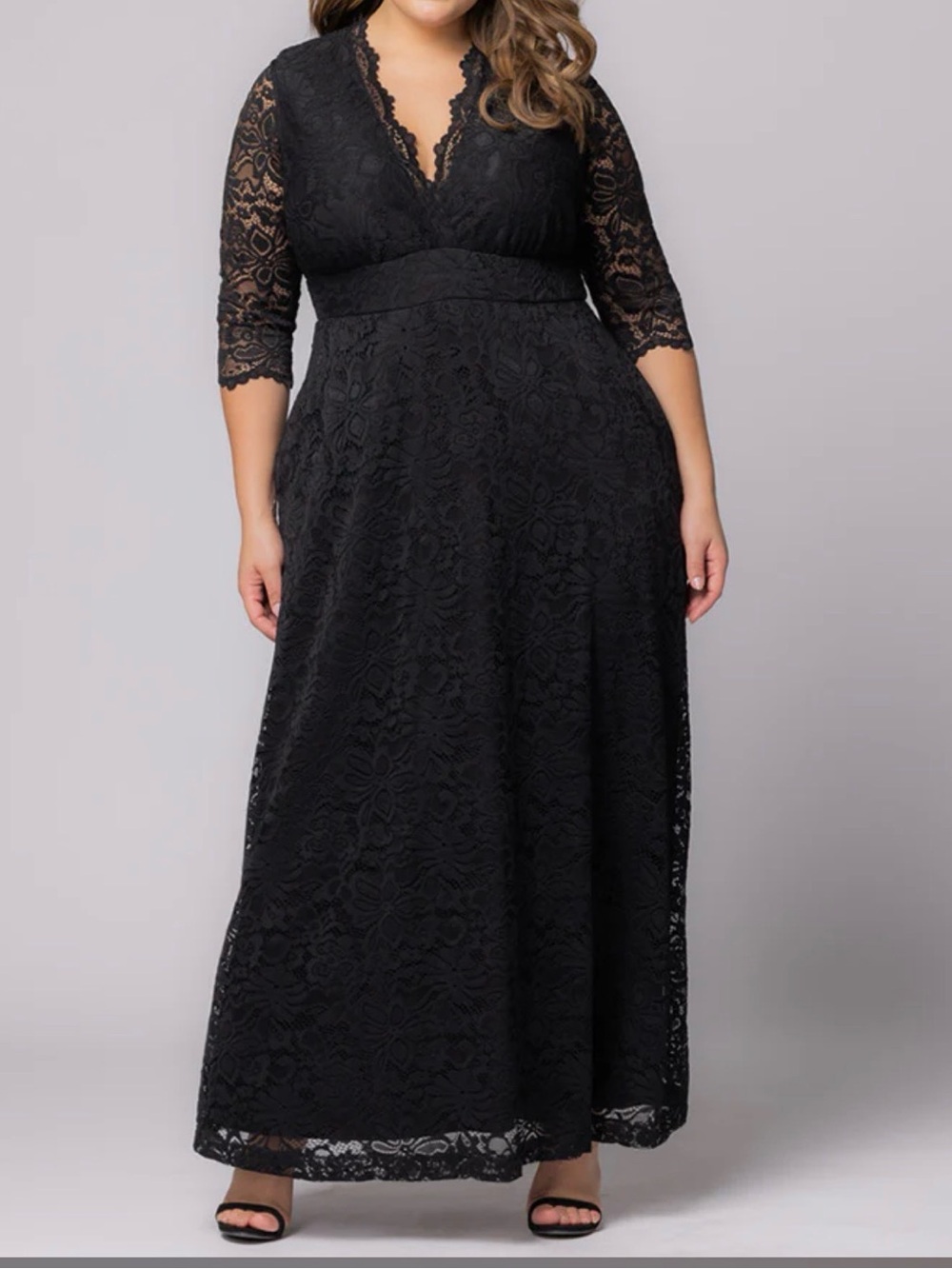 Kiyonna Black Lace V-Neck Maxi Dress